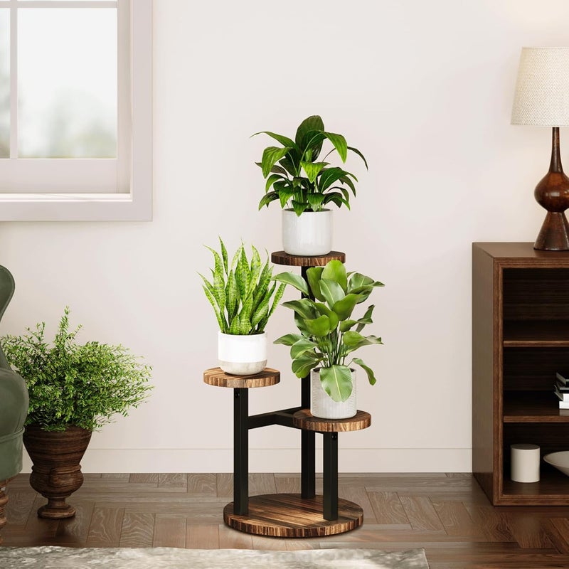 Bamworld حامل نباتات زاوية داخلي، رف نباتات معدني خشبي، حامل نباتات طويل خارجي، طاولات نباتات، رف نباتات داخلي، حامل نباتات من 3 طبقات، إكسسوارات حديقة لغرفة المعيشة والشرفة والفناء - Image 5