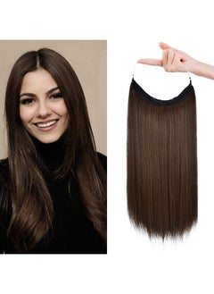 REECHO Invisible Wire Hair Extensions with Transparent Headband Adjustable Size Removable Secure Clips in Straight Secret Hairpiece for Women (16 Inch (Pack of 1), Dark Brown with Copper Highlights)  - Image 1