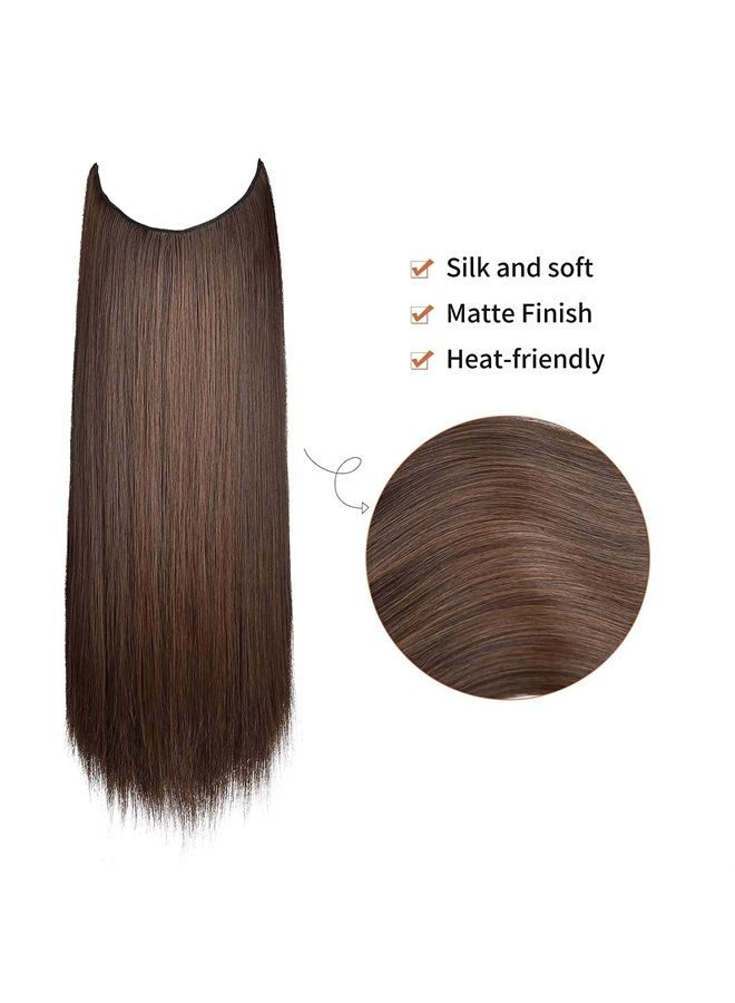 REECHO Invisible Wire Hair Extensions with Transparent Headband Adjustable Size Removable Secure Clips in Straight Secret Hairpiece for Women (16 Inch (Pack of 1), Dark Brown with Copper Highlights) - Image 2