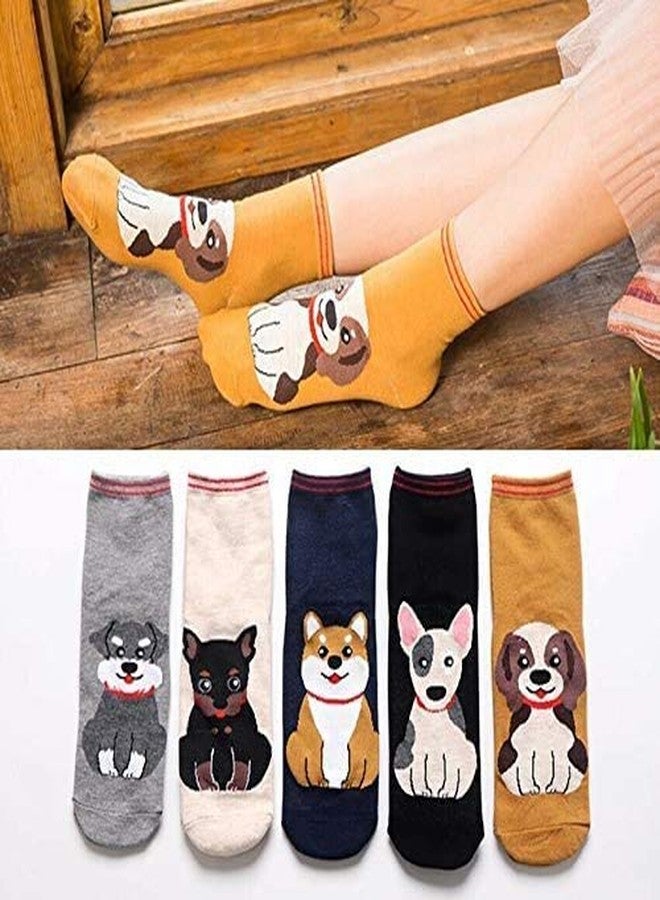 Missby ® Girl's Cute Doggy Print Striped Cotton Socks (Multicolour, Free Size) - Pack of 5 Pairs - Image 2
