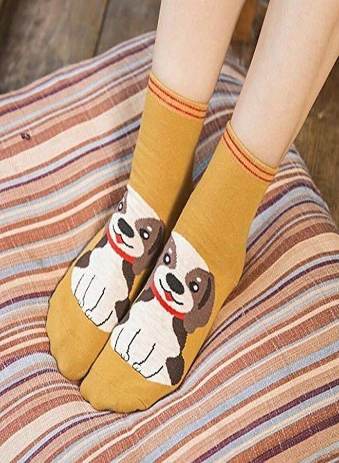 Missby ® Girl's Cute Doggy Print Striped Cotton Socks (Multicolour, Free Size) - Pack of 5 Pairs - Image 4