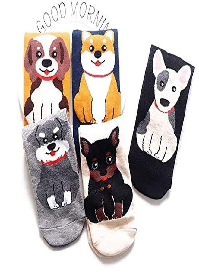 Missby ® Girl's Cute Doggy Print Striped Cotton Socks (Multicolour, Free Size) - Pack of 5 Pairs - Image 1