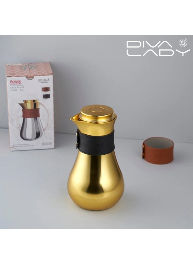 DIVA LADY ✨ Diva Lady Gold Thermos – 700 ml Premium Stainless Steel with Elegant Leather-Decorated Body & Long-Lasting Heat! - Image 2