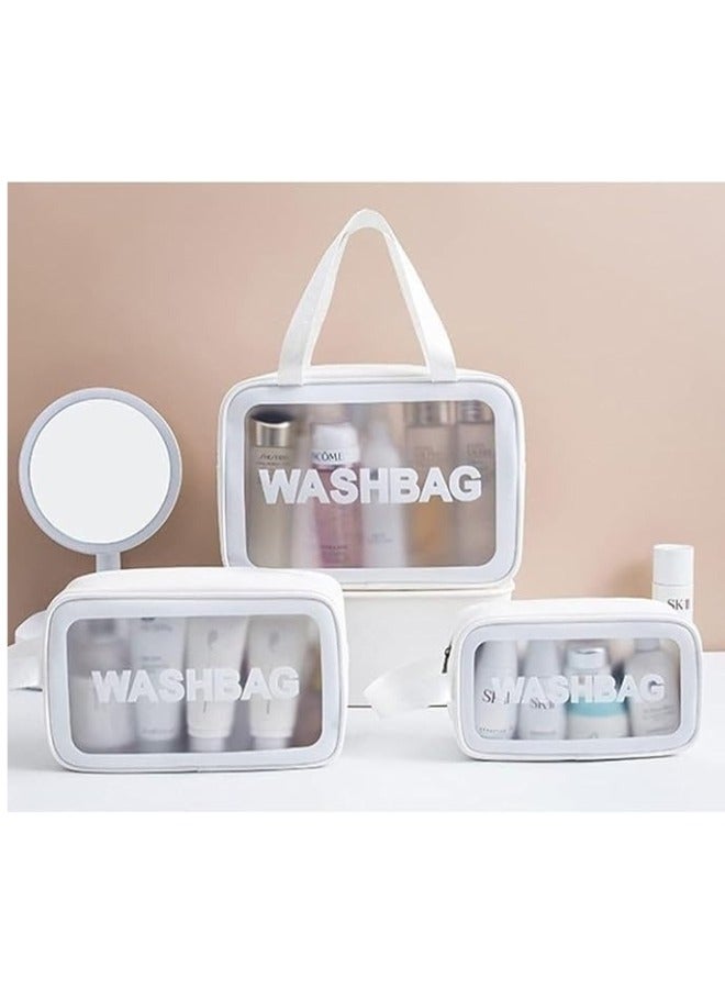 Set of 3 pieces, different sizes, large, medium and small, women's cosmetic organizer, waterproof cosmetic bag with zipper - White - Image 2