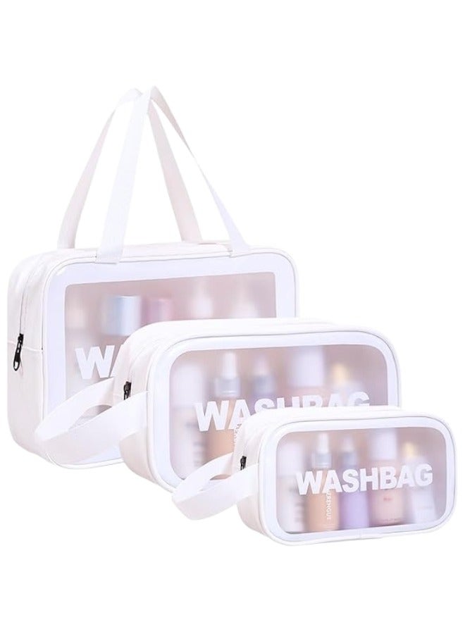 Set of 3 pieces, different sizes, large, medium and small, women's cosmetic organizer, waterproof cosmetic bag with zipper - White - Image 1