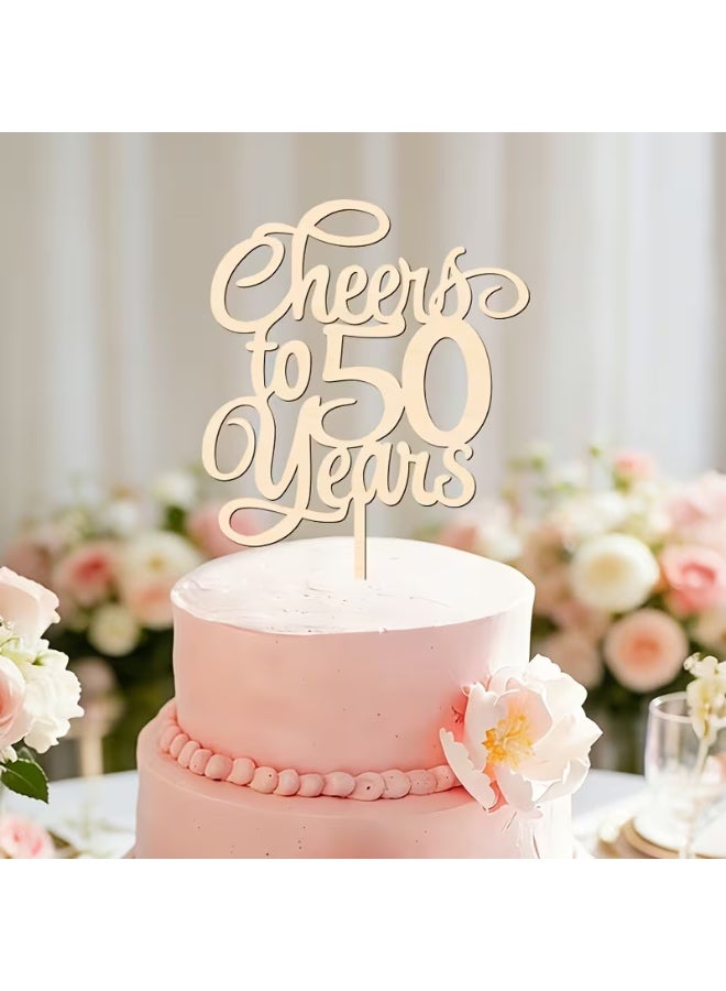 Yallazilla Cheers to 50 years Wooden Cake Topper - Image 1