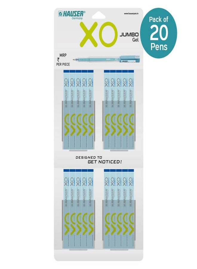Hauser XO Jumbo Gel Pen Box Pack | Water Proof Ink For Smooth Flow System | Comfortable Grip With Smudge Free Writing | Smooth, Sturdy & Refillable Pen | Blue Ink, Pack of 20 Pens - Image 2