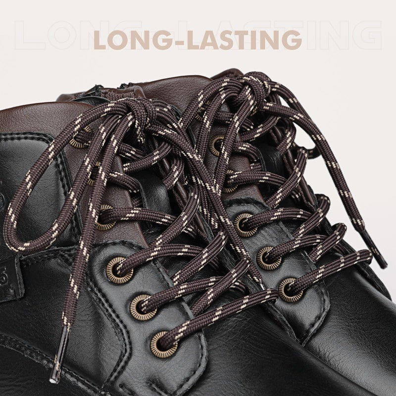 Stepace Round Shoelaces [2 Pairs] Heavy Duty Boot Shoe Laces for Hiking Work Boots Coffee Khaki-140(Dots) - Image 3