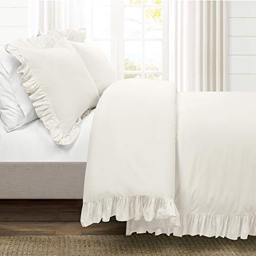 Lush Decor Reyna Ruffle Cotton Duvet Cover Set 3 Piece Set California King White King Size Bedding Set White Duvet King Ruffled Bedding Coquette Decor - Image 3
