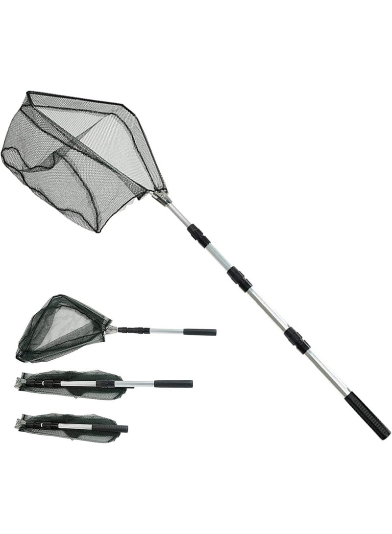 Generic Telescopic Folding Fishing Landing Net – 1.9m Extendable Aluminum Handle with Stainless Steel Triangular Frame – Collapsible & Lightweight – Ideal for Catching Fish, Birds, Aquarium Use, Ponds, Floating Debris – Carp, Trout & More  - Image 1
