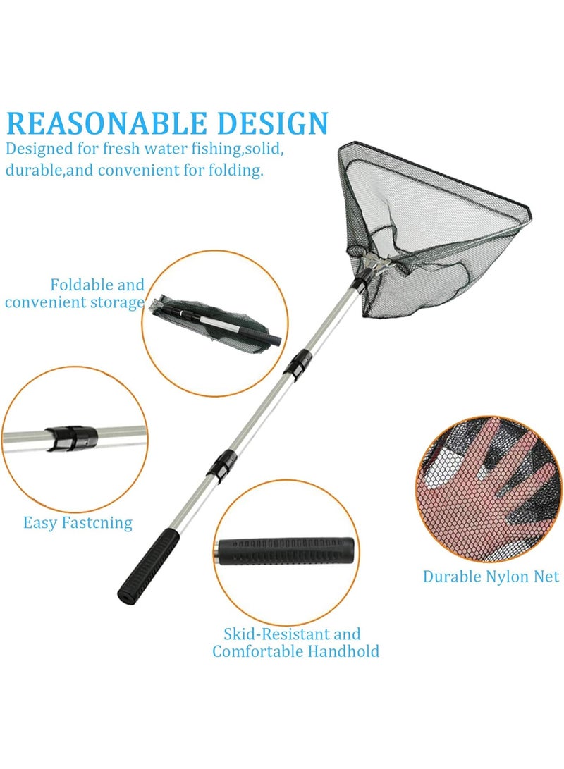 Generic Telescopic Folding Fishing Landing Net – 1.9m Extendable Aluminum Handle with Stainless Steel Triangular Frame – Collapsible & Lightweight – Ideal for Catching Fish, Birds, Aquarium Use, Ponds, Floating Debris – Carp, Trout & More  - Image 3