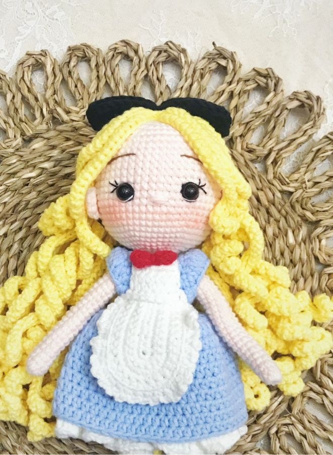 Fatio Handmade Crochet Girl Doll in Blue Dress – 21cm Soft Plush Toy - Image 2