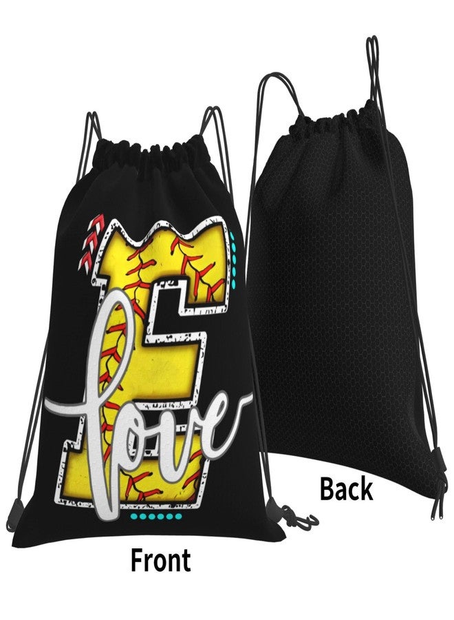 Braytow Initials Drawstring Backpack Black Cinch Bags Foldable Sports Gym Sackpack For Men Women (Softball Letter E) - Image 2