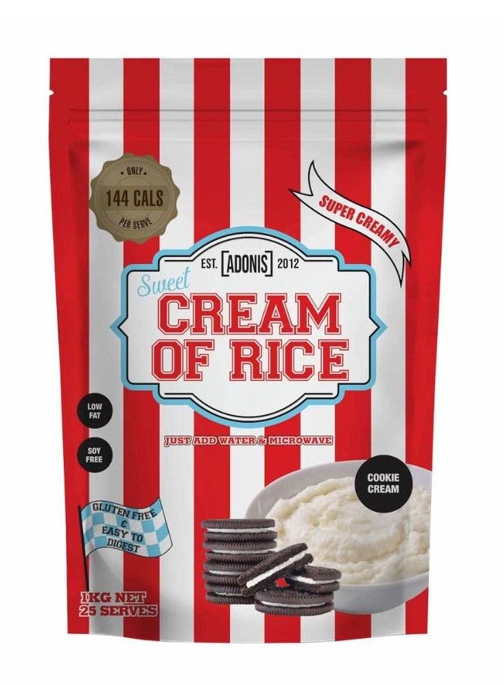 آدونیس Cream of Rice Carbohydrate Powder, Cookies and Cream, Gluten Free, Lactose Free, 1 kg - Image 1