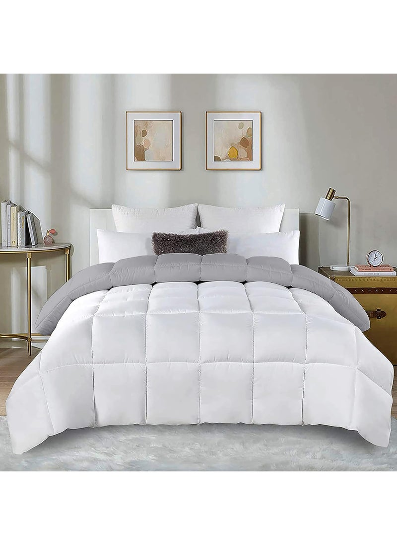 MECKHOME CULTURE MeckHome Culture Restful Sleep Microfiber Down Alternatie 300GSM Reversible Comforter 90 x 90 Inches228cm x 228cm Queen Size ComforterSilverWhite  - Image 1