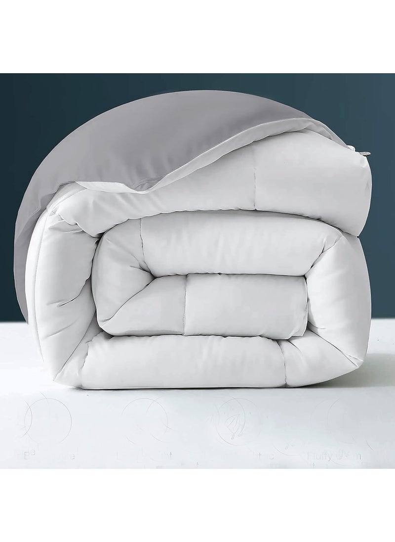 MECKHOME CULTURE MeckHome Culture Restful Sleep Microfiber Down Alternatie 300GSM Reversible Comforter 90 x 90 Inches228cm x 228cm Queen Size ComforterSilverWhite  - Image 4