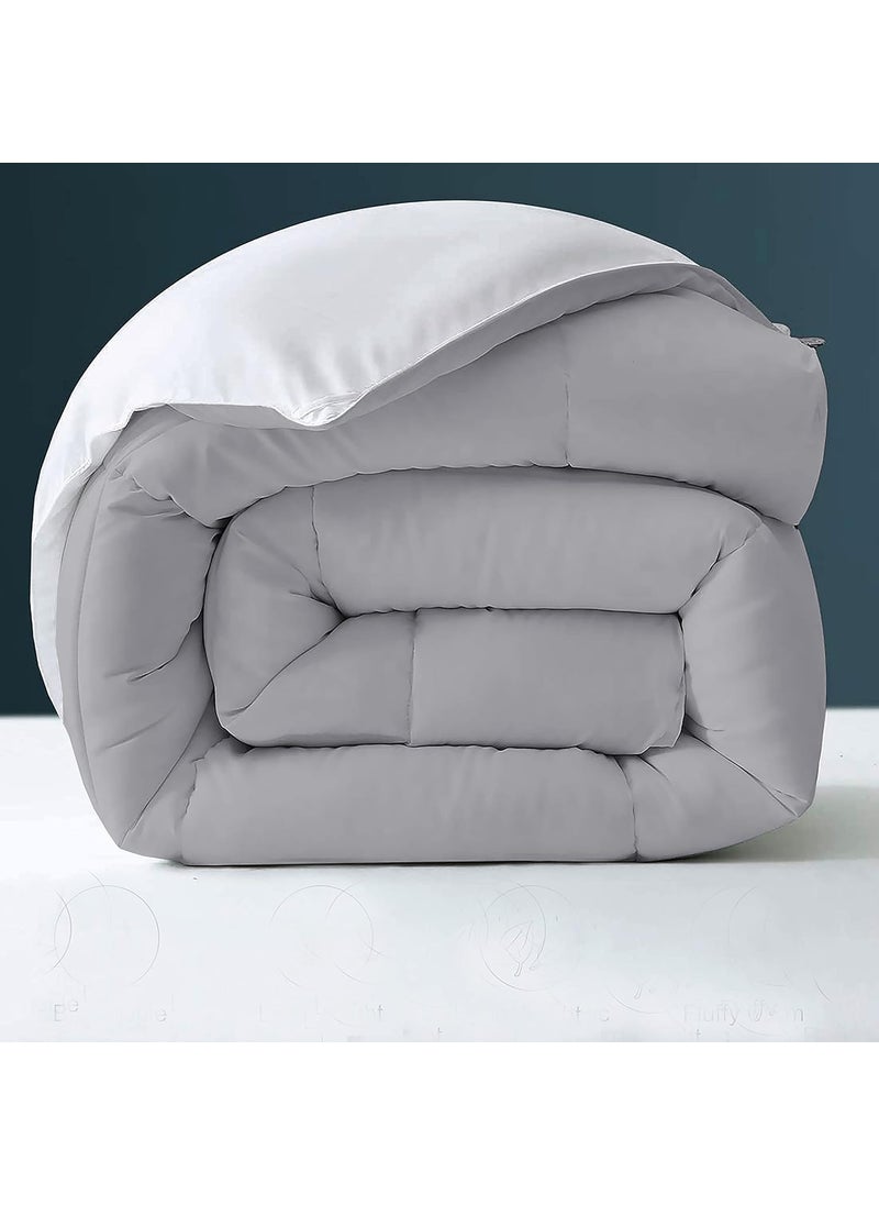 MECKHOME CULTURE MeckHome Culture Restful Sleep Microfiber Down Alternatie 300GSM Reversible Comforter 90 x 90 Inches228cm x 228cm Queen Size ComforterSilverWhite  - Image 3