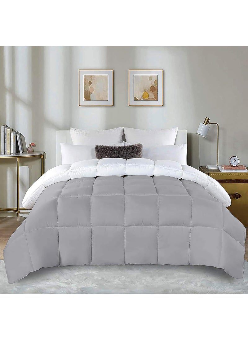 MECKHOME CULTURE MeckHome Culture Restful Sleep Microfiber Down Alternatie 300GSM Reversible Comforter 90 x 90 Inches228cm x 228cm Queen Size ComforterSilverWhite  - Image 2