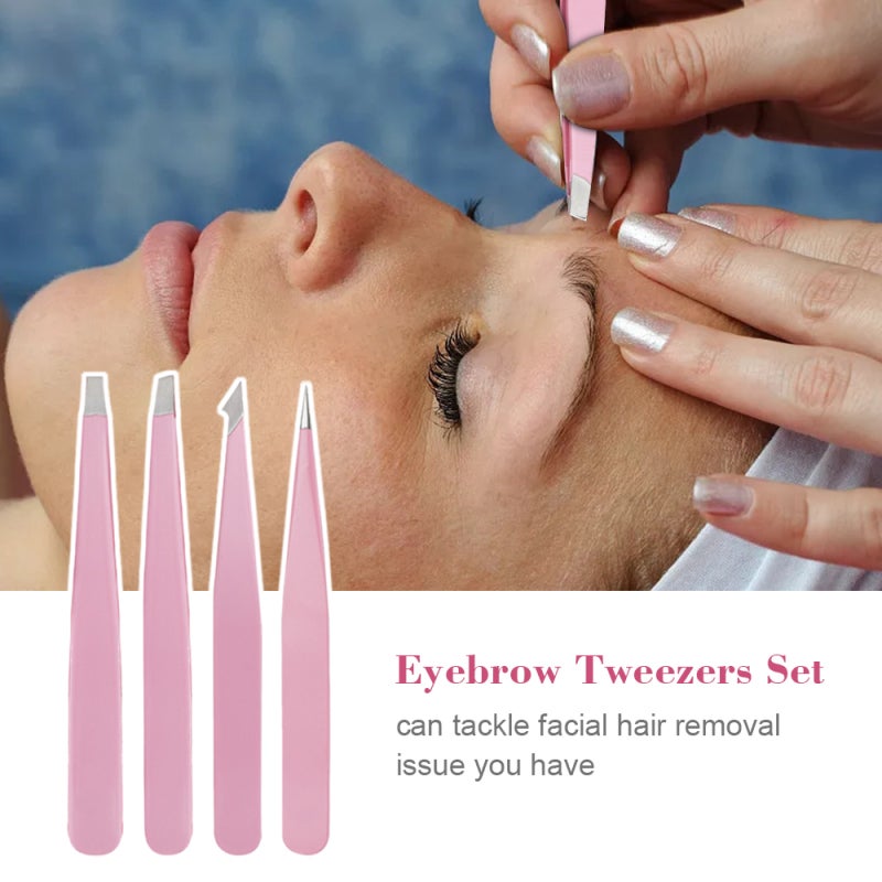 Eyebrow Tweezers Set: 4PCS Pink Stainless Steel Tweezers - Waterproof Storage Case, Sturdy & Durable Makeup Tools for Eyebrow Shaping, Hair Removal, Travel & Grooming - Image 5
