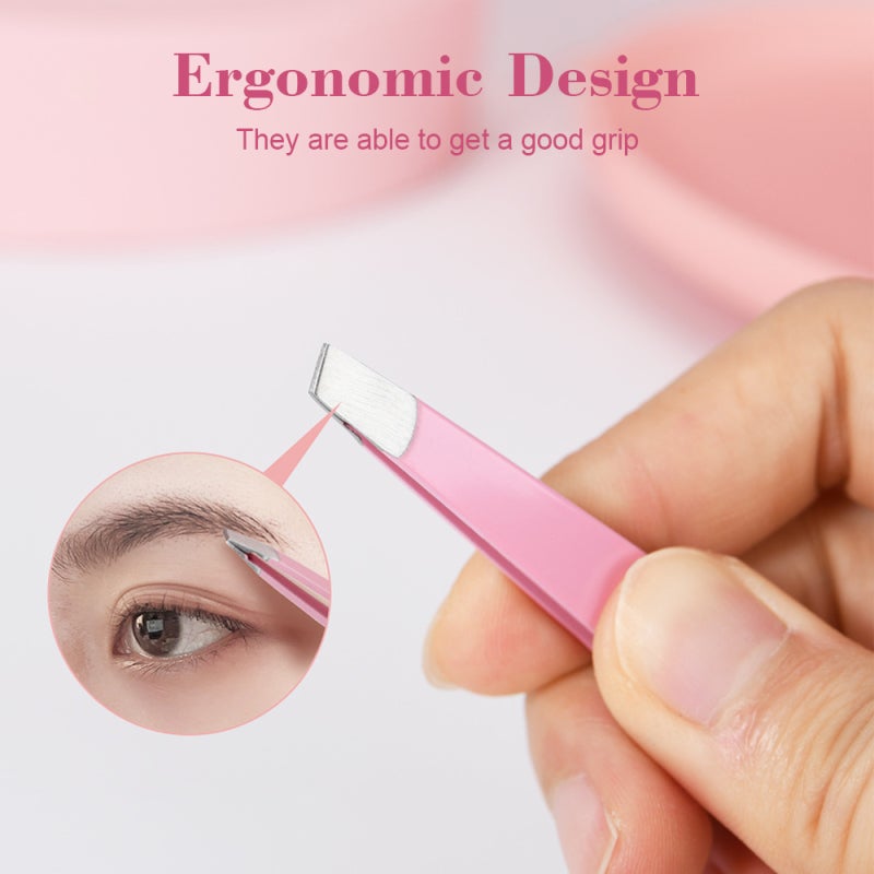 Eyebrow Tweezers Set: 4PCS Pink Stainless Steel Tweezers - Waterproof Storage Case, Sturdy & Durable Makeup Tools for Eyebrow Shaping, Hair Removal, Travel & Grooming - Image 4