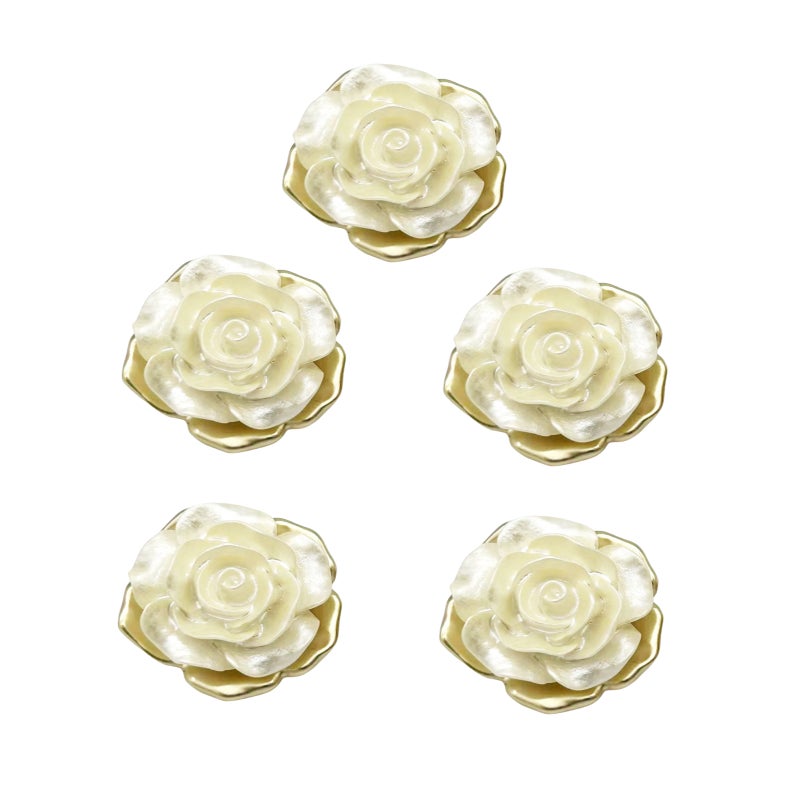 White rose-shaped metal buttons, coat metal decorative buttons, coat buttons, flower cheongsam buttons (18mm 5 pieces) - Image 1