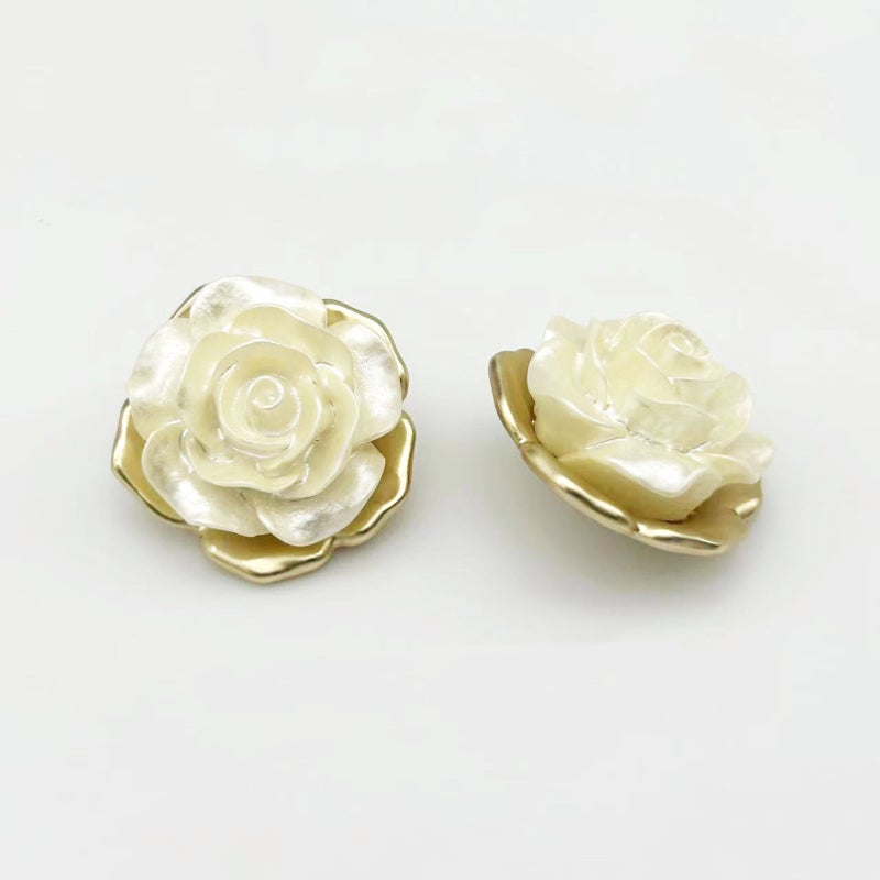 White rose-shaped metal buttons, coat metal decorative buttons, coat buttons, flower cheongsam buttons (18mm 5 pieces) - Image 2