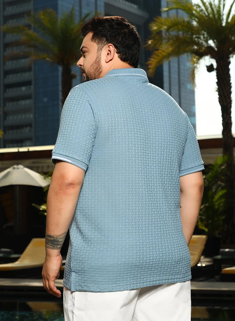 Instafab Plus  Men's Powder Blue Interweave-Textured Polo T-Shirt for Men | Best Price UAE