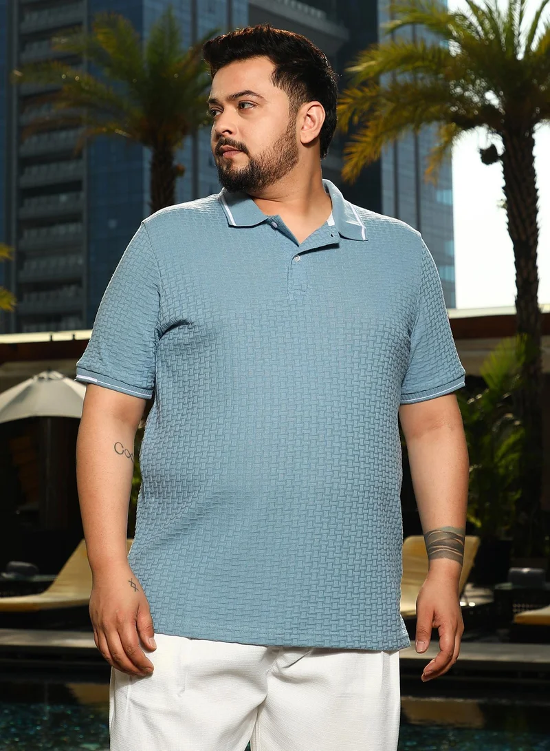 Instafab Plus  Men's Powder Blue Interweave-Textured Polo T-Shirt for Men | Best Price UAE