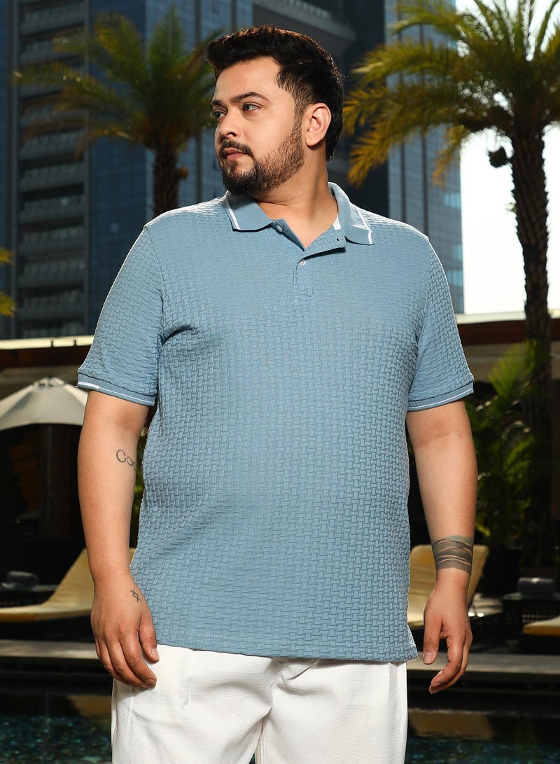 Instafab Plus Men's Powder Blue Interweave-Textured Polo T-Shirt - Image 3