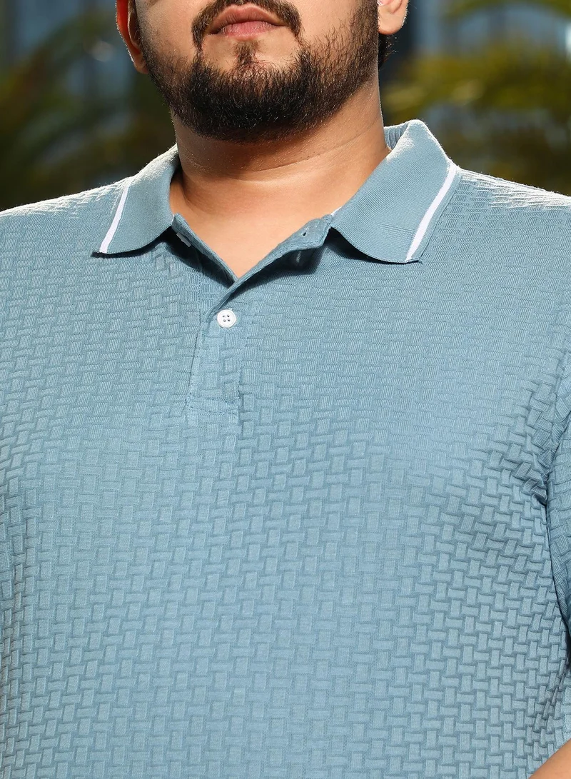 Instafab Plus  Men's Powder Blue Interweave-Textured Polo T-Shirt for Men | Best Price UAE