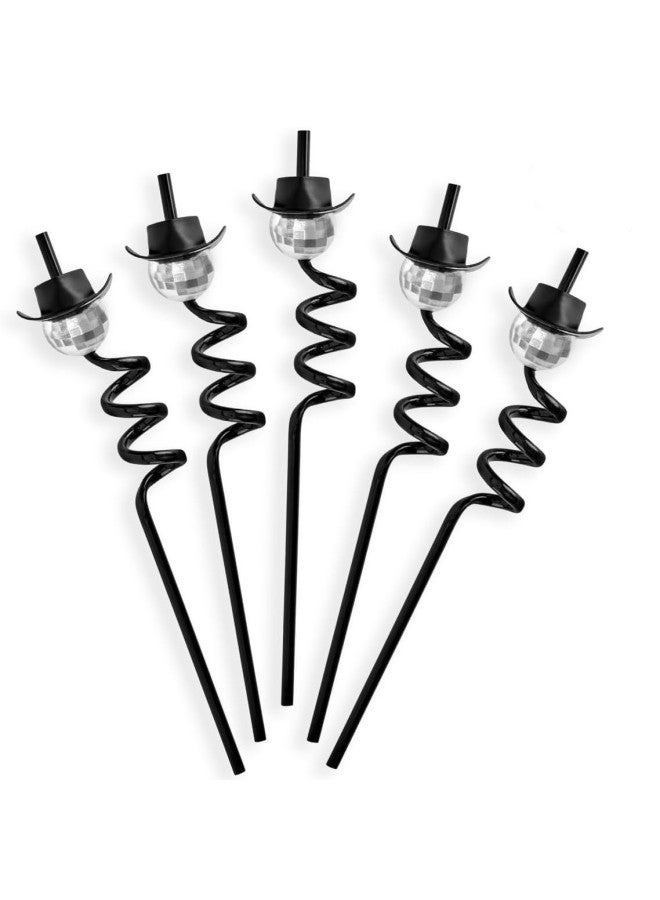 Black Cowboy Hat Mirror Disco Ball Black Spiral Straw Bar Last Disco Bachelorette Party Decoration-Color:Black Cowboy Hat-Specifications:silver Ball - Image 1