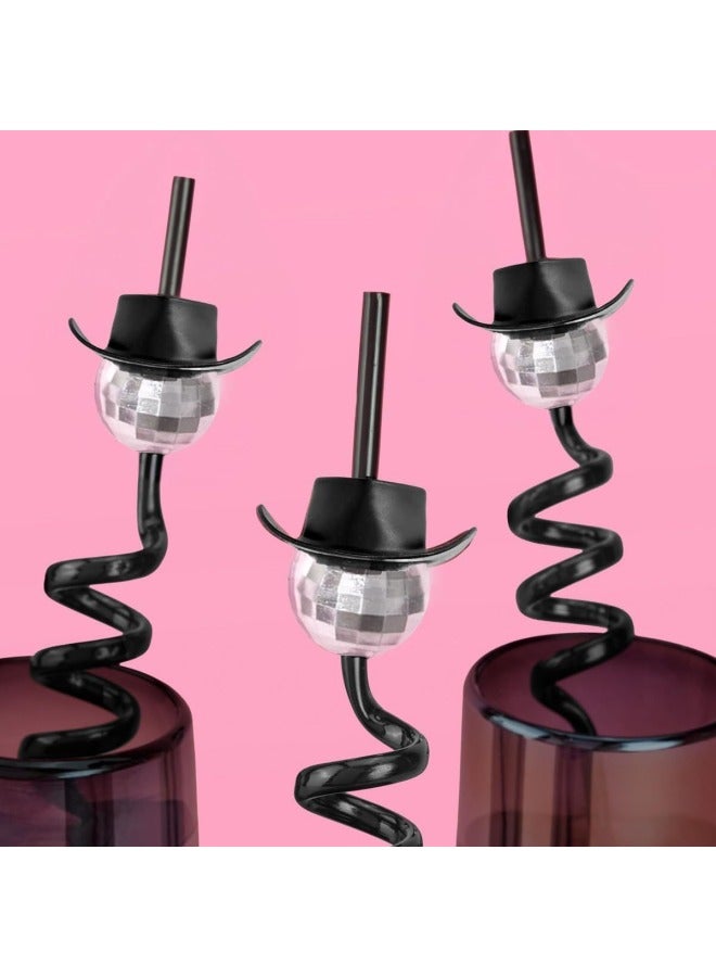 Black Cowboy Hat Mirror Disco Ball Black Spiral Straw Bar Last Disco Bachelorette Party Decoration-Color:Black Cowboy Hat-Specifications:silver Ball - Image 3