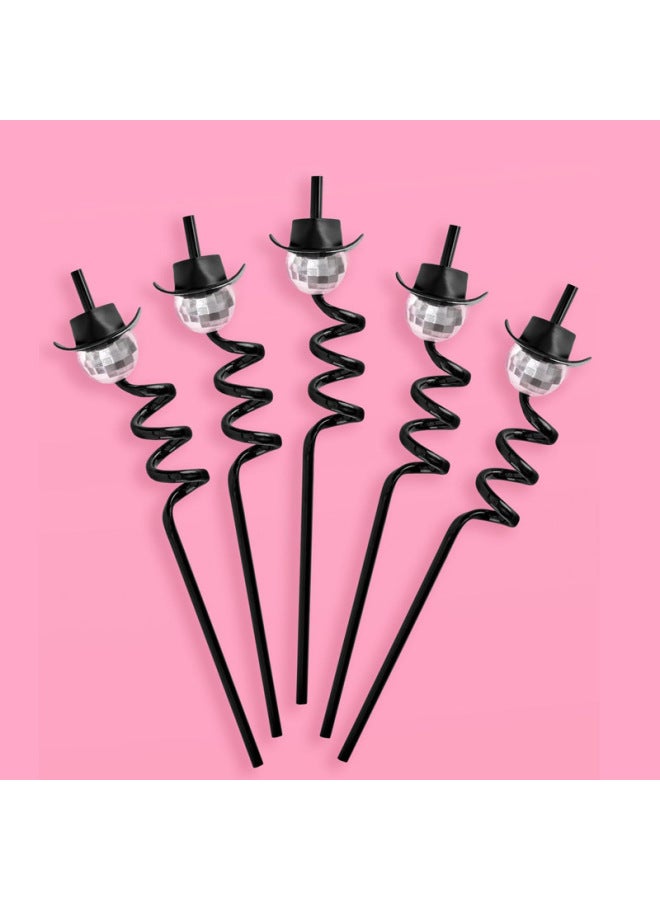 Black Cowboy Hat Mirror Disco Ball Black Spiral Straw Bar Last Disco Bachelorette Party Decoration-Color:Black Cowboy Hat-Specifications:silver Ball - Image 2