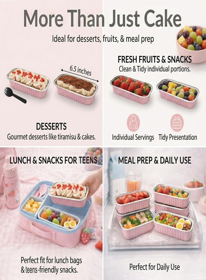 YQER 60 Pack Mini Cake Pans with Lids and Spoons, 6.8oz Mini Loaf Pans with Sealing Stickers, Disposable Aluminum Foil Baking Cups Cake Tins, Pink Small Cakes Containers for Baking, Party, Gifts - Image 4