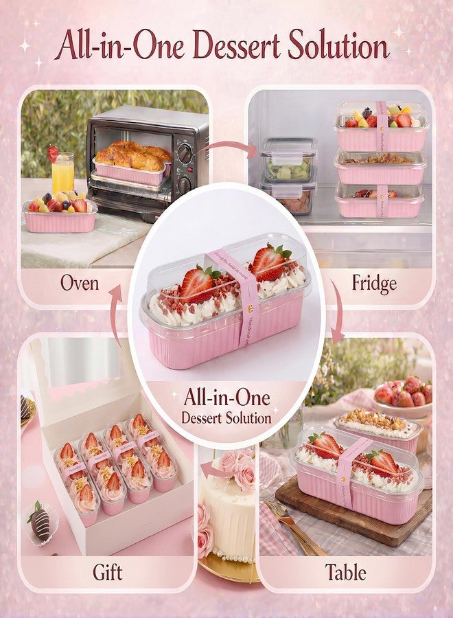 YQER 60 Pack Mini Cake Pans with Lids and Spoons, 6.8oz Mini Loaf Pans with Sealing Stickers, Disposable Aluminum Foil Baking Cups Cake Tins, Pink Small Cakes Containers for Baking, Party, Gifts - Image 5