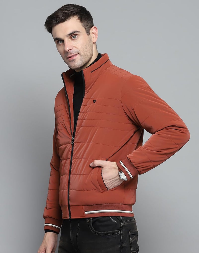Monte Carlo Mens Solid Red Mock Neck Full Sleeves Jacket - Image 3