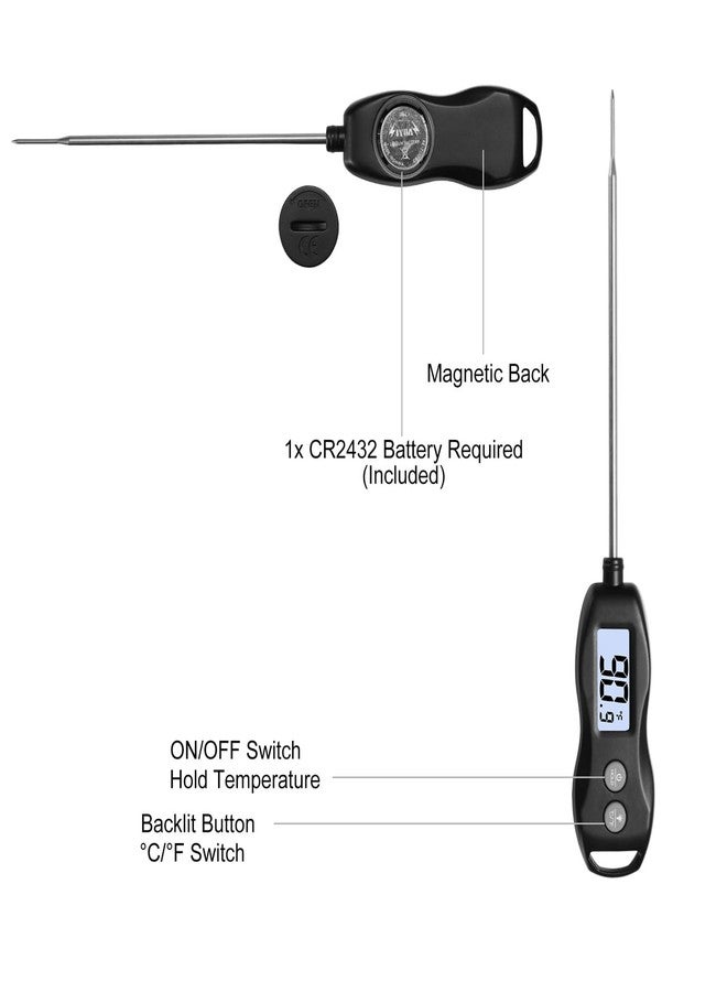 BRAPILOT (Black) - Instant Read Food Meat Thermometer - FT200 Digital Cooking Thermometer with Probe Backlit Auto Off Hold Temperature Waterproof for BBQ Kitchen Grill Milk - Image 5