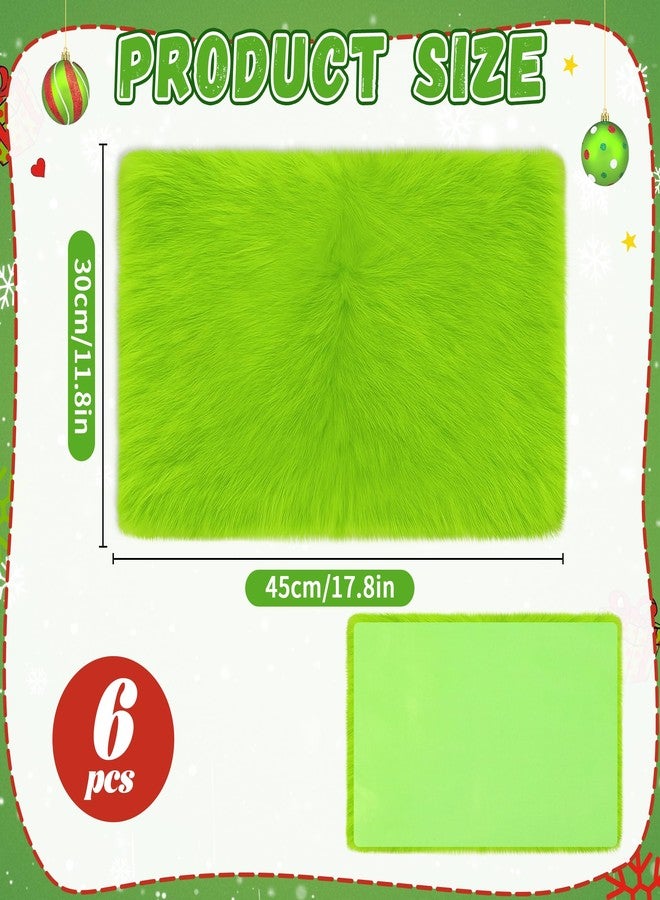 Vynium 6PCS Christmas Table Placement, 17.7 * 11.8 Inch Lime Green Faux Fur Table Place Dining Mats, Christmas Dining Table Decor for Winter Holiday Xmas Home Kitchen Dining Room Table - Image 2