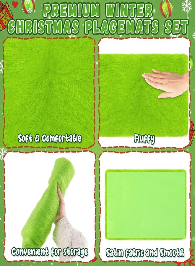 Vynium 6PCS Christmas Table Placement, 17.7 * 11.8 Inch Lime Green Faux Fur Table Place Dining Mats, Christmas Dining Table Decor for Winter Holiday Xmas Home Kitchen Dining Room Table - Image 3