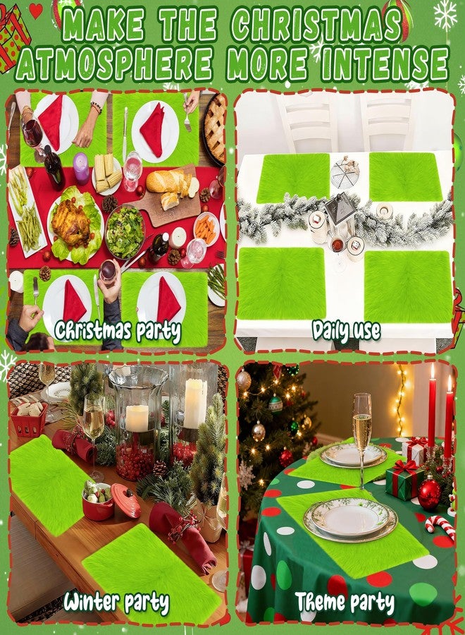 Vynium 6PCS Christmas Table Placement, 17.7 * 11.8 Inch Lime Green Faux Fur Table Place Dining Mats, Christmas Dining Table Decor for Winter Holiday Xmas Home Kitchen Dining Room Table - Image 5