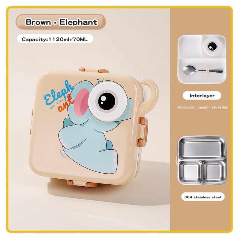 daiDokoro 2Layer Cartoon Shape Kids Lunch Box Stainless Steel Inner 3 Compartments Airtight LeakProof BPAFree Meal Box 1120 ML 70 ML Sauce Cup School Picnic Tiffin for Girls Boys - Image 2