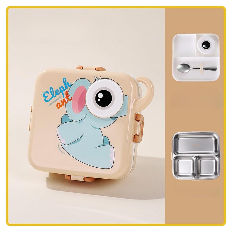 daiDokoro 2Layer Cartoon Shape Kids Lunch Box Stainless Steel Inner 3 Compartments Airtight LeakProof BPAFree Meal Box 1120 ML 70 ML Sauce Cup School Picnic Tiffin for Girls Boys - Image 1