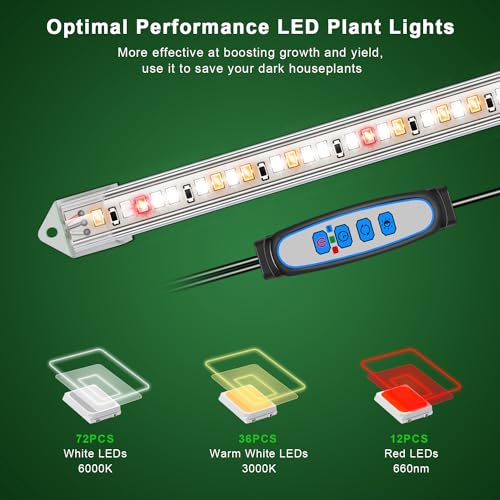 Kullsinss Grow Lights for Indoor Plants, 16" Full Spectrum Plant Grow Light Strips with Upgrade Timer 6/12/16 Hrs, 5 Dimmable Levels, 120 LEDs Sunlight Growing Lamp for Indoor Greenhouse, Seedlings - Image 3
