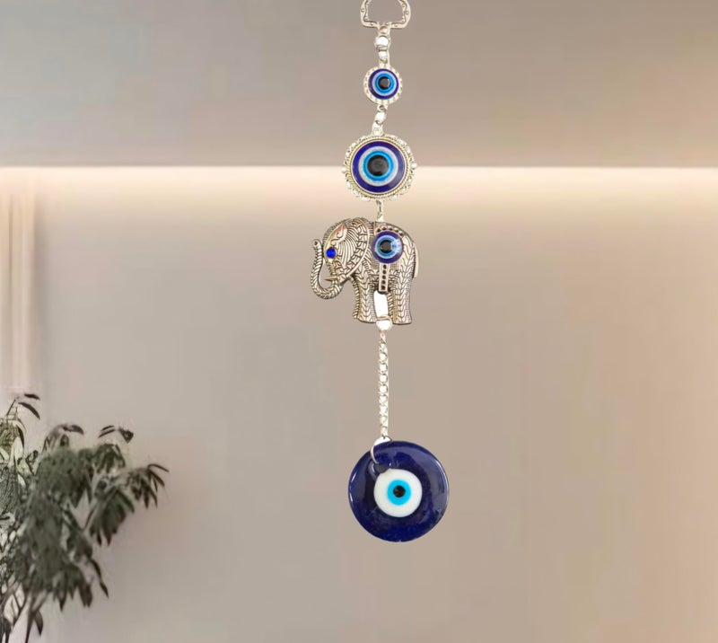 DT DECTONE Turkish Evil Eye Cute Elephant Design Hanging for Good Luck Prosperity, Zodiac Success, Health Wealth Evil Eye Charm for Office Home Entrance - Image 3