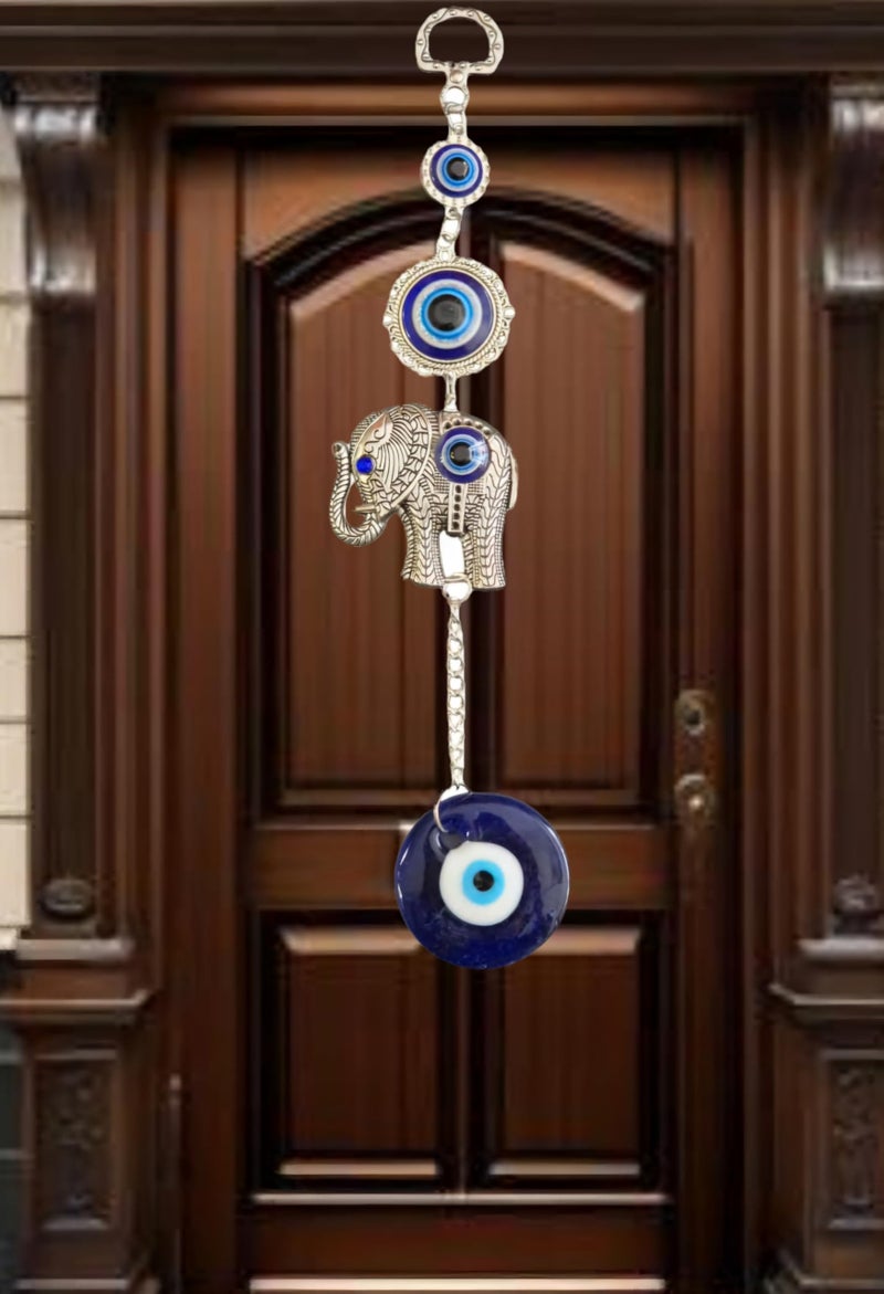 DT DECTONE Turkish Evil Eye Cute Elephant Design Hanging for Good Luck Prosperity, Zodiac Success, Health Wealth Evil Eye Charm for Office Home Entrance - Image 2