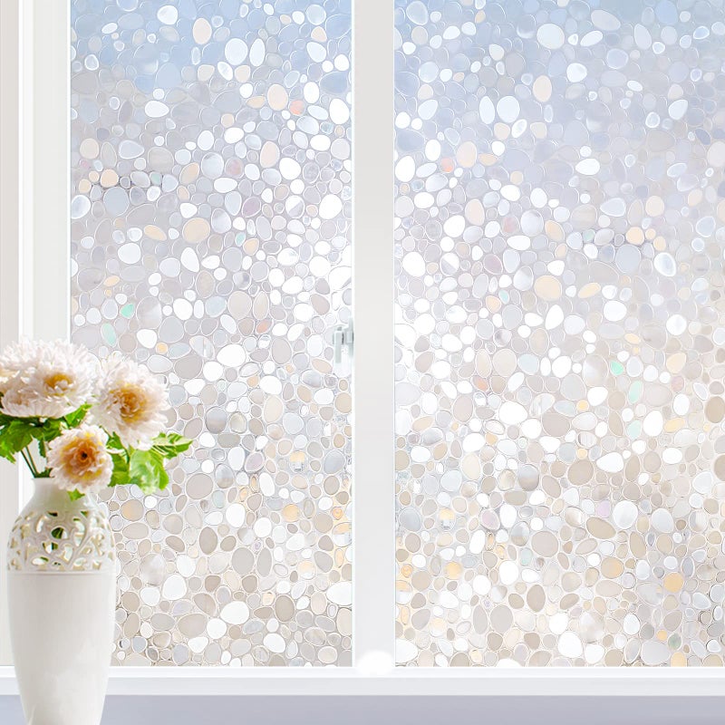 rabbitgoo Window Privacy Film Decorative Rainbow Window Clings for Glass Covering Static Cling Non Adhesive Door Stickers UV Blocking Stained Glass Vinyl Decal 3D Pebble 236 x 787 inches