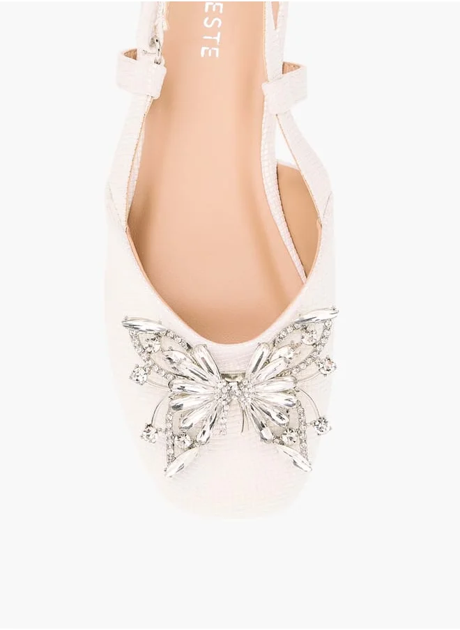 سيليست Girls Butterfly Embellished Sandals With Hook And Loop Closure