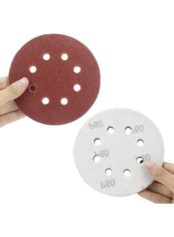 Set of 60 5 Inch 8 Hole Hook & Loop Sanding Discs, Grit 60 80 120 180 240 320 for Random Rotary Sander  - Image 2