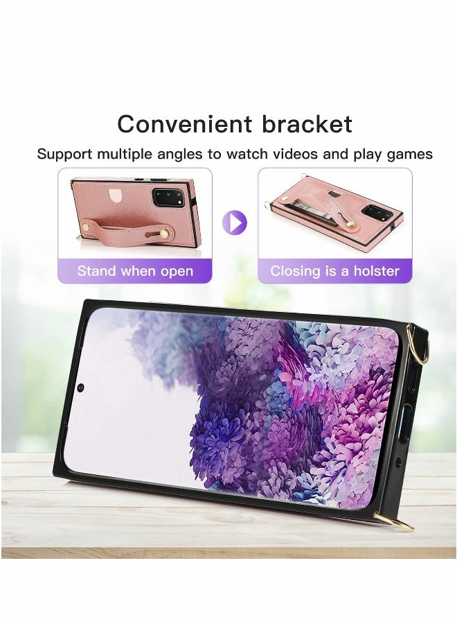For Samsung Galaxy S21 Plus Case Cover, S21 Wallet Case, Removable Adjustable Leather Strap Crossbody Card Holders Case, Neck Strap Lanyard Purse Shoulder Strap Purse Case (Rose Gold)  - Image 4