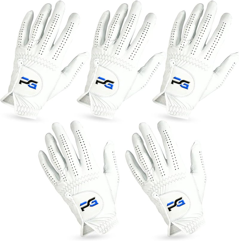 PG Golf Gloves (5 Pack) Cabretta Leather, Premium Quality Mens Golf Gloves - Image 1